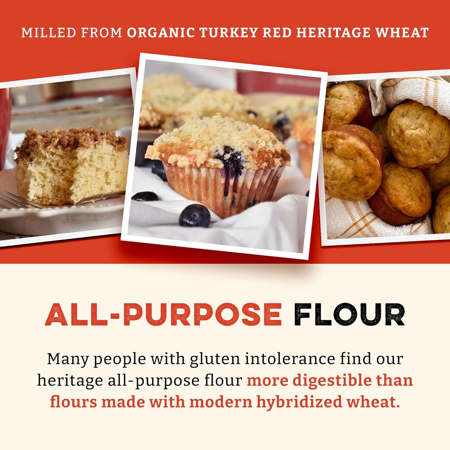 Sunrise Flour Mill Heritage Organic White Flour | USDA Organic All Purpose Flour Unbleached - Non-GMO, Kosher, Glyphosate Free, High Protein for Baking, Unbromated White Wheat (80 Ounce (Pack of 1))