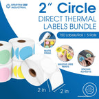 Spartan Industrial 2" Direct Thermal Multicolored Labels | Perforated Custom Circle Logo Stickers - Works with Rollo, Zebra, MUNBYN Desktop Printers - 5 Rolls, 750/Roll