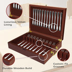 Silverware Storage Box Solid Wood with Lid, Silverware Organizer with Handle and Felt Lined, Silverware Storage Chest for Flatware and Utensils Home Decor Gift, Chest for Flatware Setting Up 15
