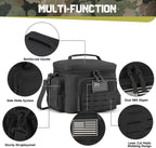 QT&QY Tactical Lunch Bag for mens Military heavy duty lunch box work Leakproof insulated Durable Thermal Cooler Bag for Adult Meal for Office Camping Picnic Pail MOLLE Webbing Black