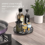 Black and White Kitchen Lazy Susan Turntable – Checkered Round Decorative Tray, 9" Table Top Oak Wood Lazy Susan for Cookies, Dining Table Organizer, Small Kitchen Table Centerpiece