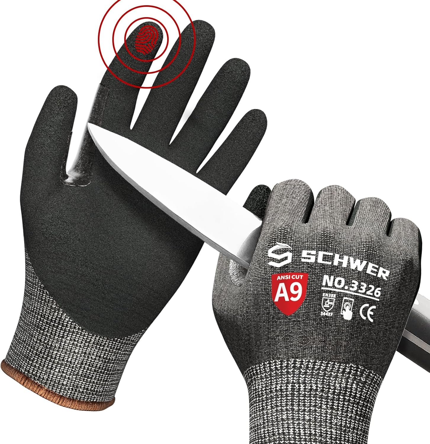 Schwer ProGuard Highest Level Cut Resistant Work Gloves PR3326 for Extreme Protection，ANSI A9 Cut Gloves with Reinforced Thumb, Non Slip, Non PFAS, Durable, Touch-screen, Black 120 Pairs, M