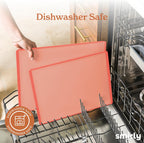 SMIRLY Plastic Cutting Board Set with Holder 3 Pieces, Non-Slip Dishwasher Safe Chopping Boards for Kitchen, Pink