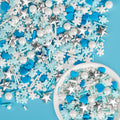 Edible Frozen Sprinkles ,Blue Heart White Snowflake Silver Star Pearl Jimmies Mix,130g/4.58oz,Winter Snow Sugar Pearls Sprinkles for Decorations Baking,Cake Ice Cream Cookies Cupcake Topper Chocolate,Birthday Children Party Dessert Decorating