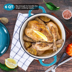 E-far 6 Quart Dutch Oven, Enameled Cast Iron Dutch Oven Pot with Lid, Nonstick Round Cookware for Braising/Stews/Roasting/Bread Baking/Cooking, Heavy Duty, Induction & Oven Safe - Teal Mist