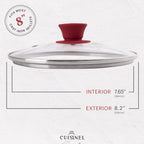 Glass Lid with Steam Vent Hole - 8"-Inch/20.32cm - Compatible with Lodge Cast Iron Skillet Pan - Fully Assembled Universal Replacement Cover - Tempered and Oven Safe - Reinforced Stainless Steel Rim