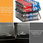 GILLAS 2 Pack Stackable Soda Can Organizer with Dividers for Refrigerator, Can Holder Dispenser Canned Food Organizer, Beverage Storage Basket Rack Drink Organizer for Fridge, Kitchen, Pantry, Black