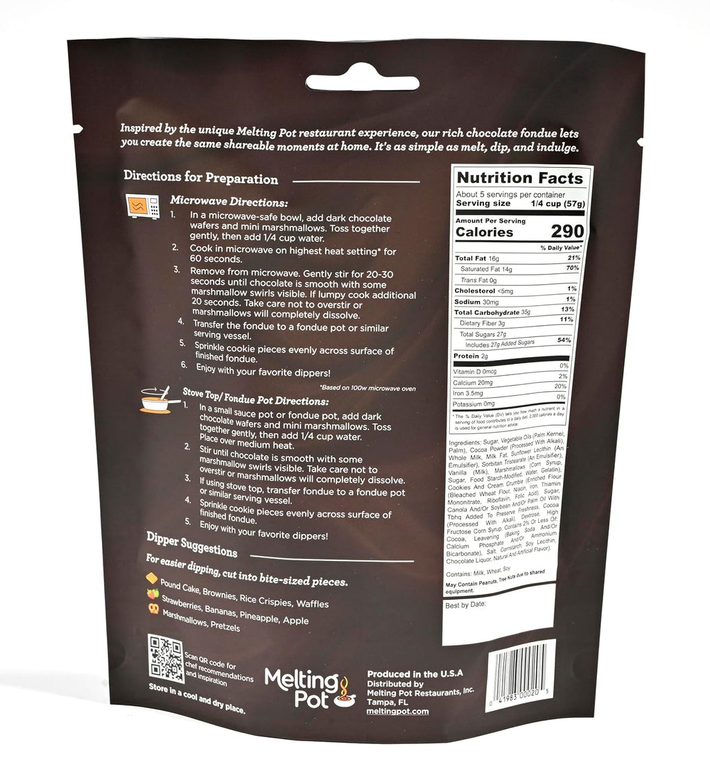 Melting Pot Chocolate Fondue; Mini Chocolate Wafers For Melting, Cookies & Cream Dark Chocolate Flavor, Pack of 3, 9.75oz Bags