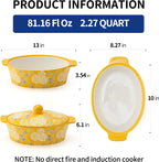 Ceramic Casserole Dish With Lid, Casserole Dishes for Oven, Baking Dish Lasagna Pans For Cooking, Oval Baking Pan, Dutch Oven, Perfect for Bread Baking and Serving, Housewarming, Christmas - Yellow