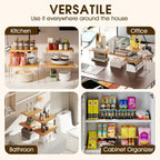 Jolitac Cabinet Organizer Shelf - Set of 2 Clear Acrylic Spice Rack, Stackable Pantry Storage Shelves for Kitchen Counter, Bathroom, Desk - Multi-Purpose Bamboo Space Saving Shelves, Easy Assembly