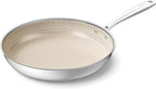 Redchef Non Stick Frying Pans, Hybrid 12 Inch Ceramic Frying Pan, Tri-Ply Stainless Steel Skillet, Non Toxic, PFAS PFOA & PTFE Free, Dishwasher & Oven Safe, Compatible with All Cooktops