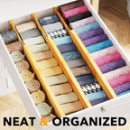 SpaceAid Bamboo Dresser Drawer Dividers 6 Pack, 4.65“ High Adjustable 17“-22” Drawer Organizers, Expandable Organization for Clothing, Clothes, Dressers, Natural