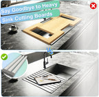 Mamakura Roll Up Dish Drying Rack Over The Sink，Multipurpose Foldable Sink Cutting Boards&Dish Rack for Kitchen,Aluminum Alloy Sink Rack Mat,21.85"x13.31",Grey