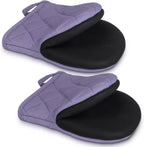 1 Pair Short Oven Mitts - Silicone Kitchen Oven Gloves High Heat Resistant 500℉, Mini Oven Mits with Non-Slip Grip Surfaces and Hanging Loop for BBQ, Baking, Cooking and Grilling (Purple)