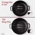 Cuisinel Cast Iron Dutch Oven 7-Quart - Pre-Seasoned 2-in-1 Deep Pot Multi-Cooker - Combo Lid Doubles as 12" Skillet Frying Pan + Silicone Handle Covers + Scraper/Cleaner - Indoor/Outdoor Cookware