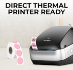 Perco Pink 1-Inch Perforated Circle Dot Thermal Sticker Labels — 735 Stickers/Roll, Direct Thermal Printer Compatible—with Permanent Adhesive for Color Coding, Garage Sales, Crafts—Made in USA