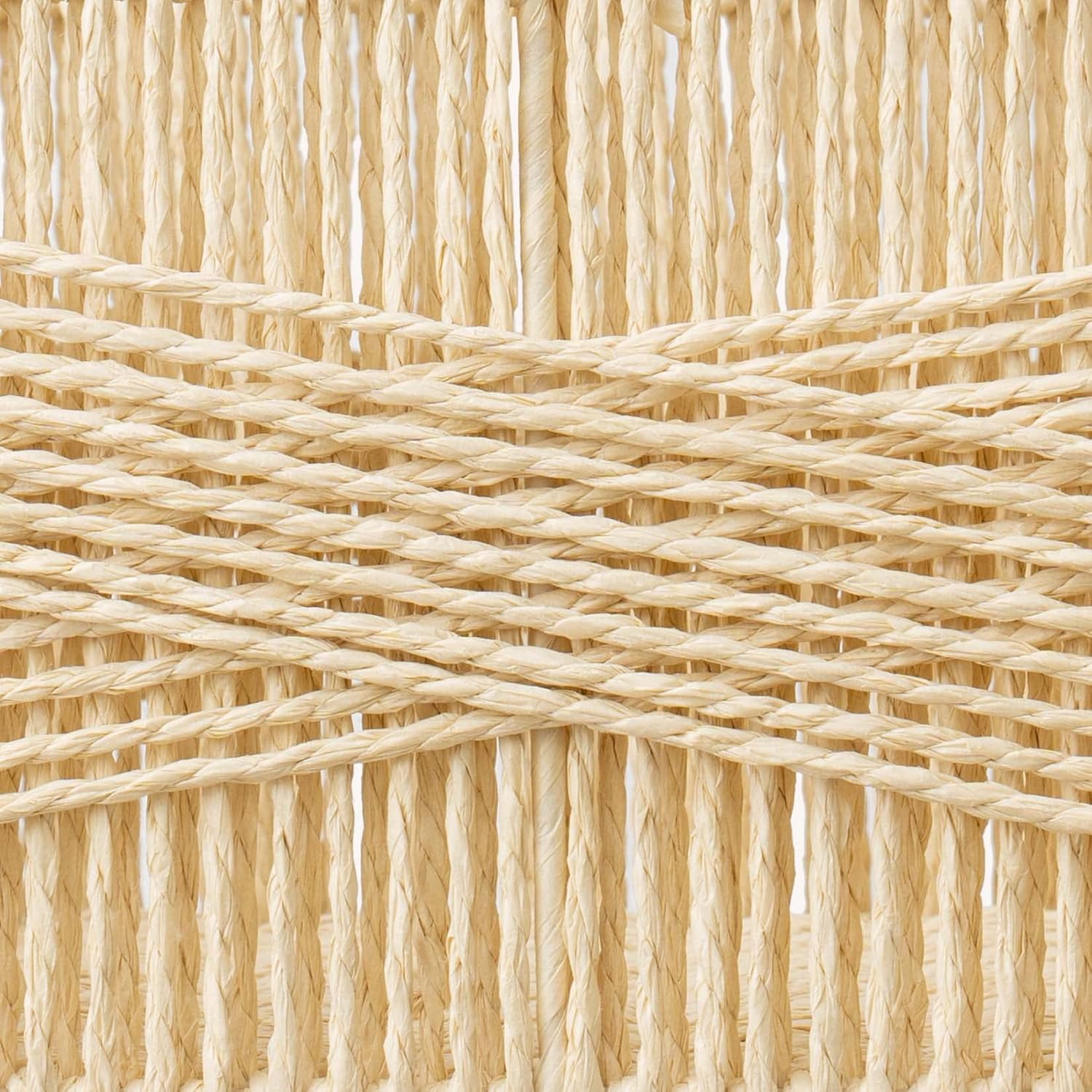 LA JOLIE MUSE Wicker Storage Baskets for Organizing, Recyclable Paper Rope Basket with Wood Handles, Decorative Hand Woven Basket Organizers for Makeup Books Shelves Living Room, Beige, Set of 2