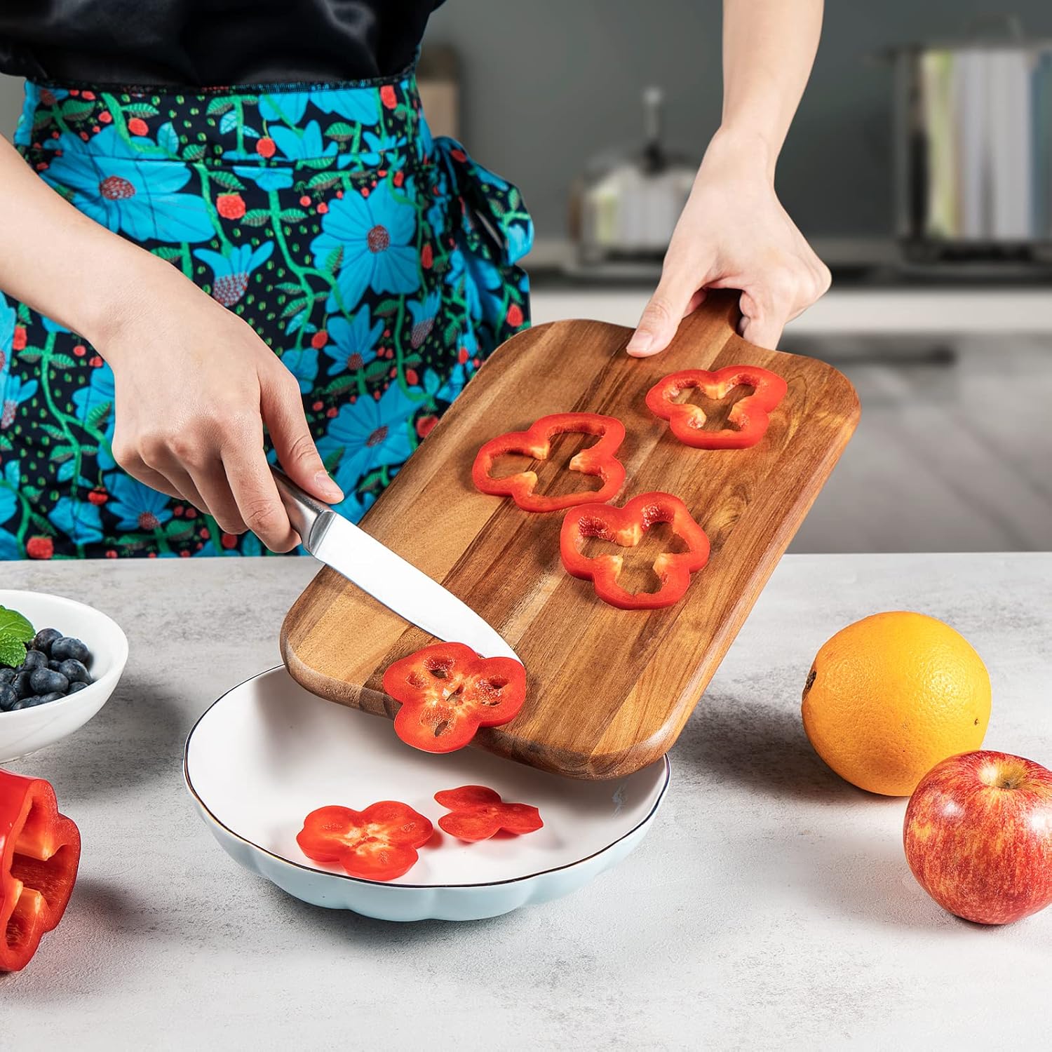 Serving Board, Acacia Wood Cutting Board with Handle Wooden Cheese Board Charcuterie Boards Wood Board for Food Bread Fruit 15x7.5x0.6 Inch