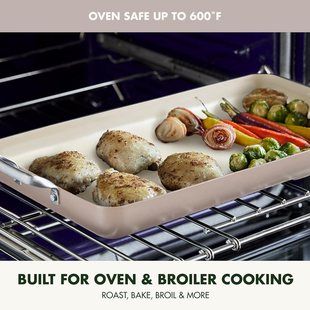 GreenPan 18" x 11" Double Burner Griddle Pan, Hard Anodized Healthy Ceramic Nonstick PFAS-Free, Stainless Steel Handles, Stovetop Cooking, Dishwasher Safe, Oven & Broiler Safe Cookware, Taupe