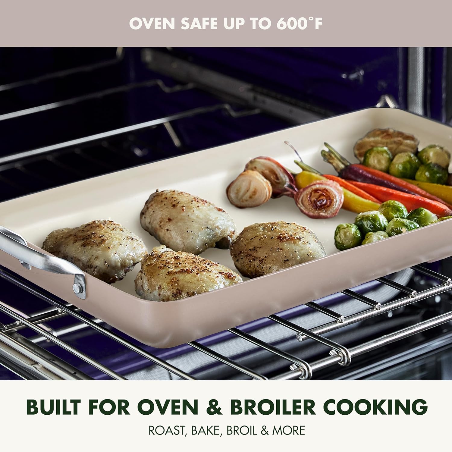 GreenPan 18" x 11" Double Burner Griddle Pan, Hard Anodized Healthy Ceramic Nonstick PFAS-Free, Stainless Steel Handles, Stovetop Cooking, Dishwasher Safe, Oven & Broiler Safe Cookware, Taupe