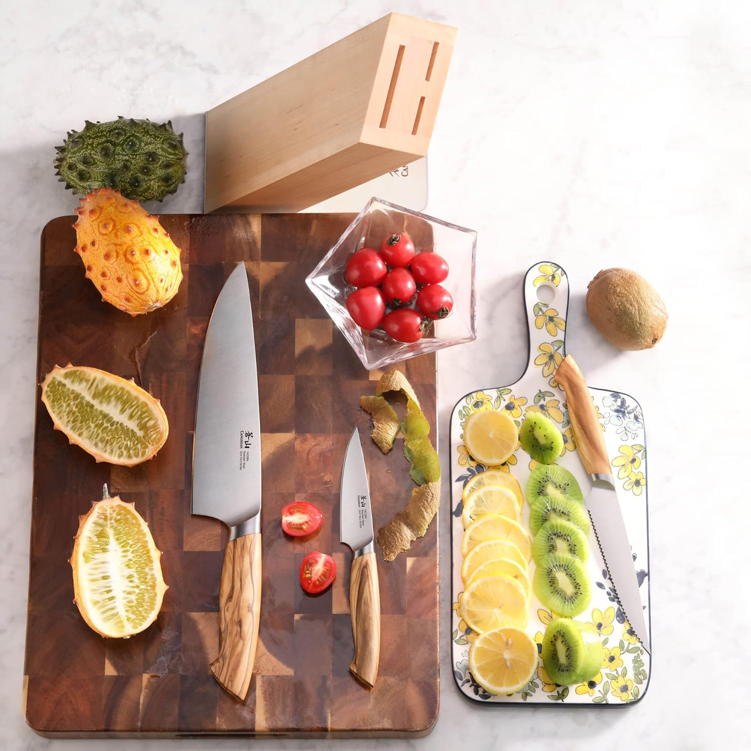 Cangshan OLIV Series 4-Piece HUA Knife Block Set, Forged Swedish 14C28N Steel, Maple Block, 501677