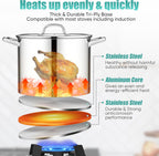 E-far 14 Quart Stainless Steel Stock Pot, Heavy Duty Induction Stockpot with Glass Lid for Cooking Soup Canning, Thick Tri-Ply Bottom & Riveted Handles, Compatible with All Stoves, Dishwasher Safe