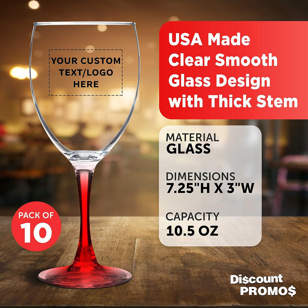 Custom Nuance Wine Glasses by ARC 10.5 oz. Set of 10, Personalized Bulk Pack - Restaurant Glassware, Perfect for Red Wine, White Wine, Cocktails - Red