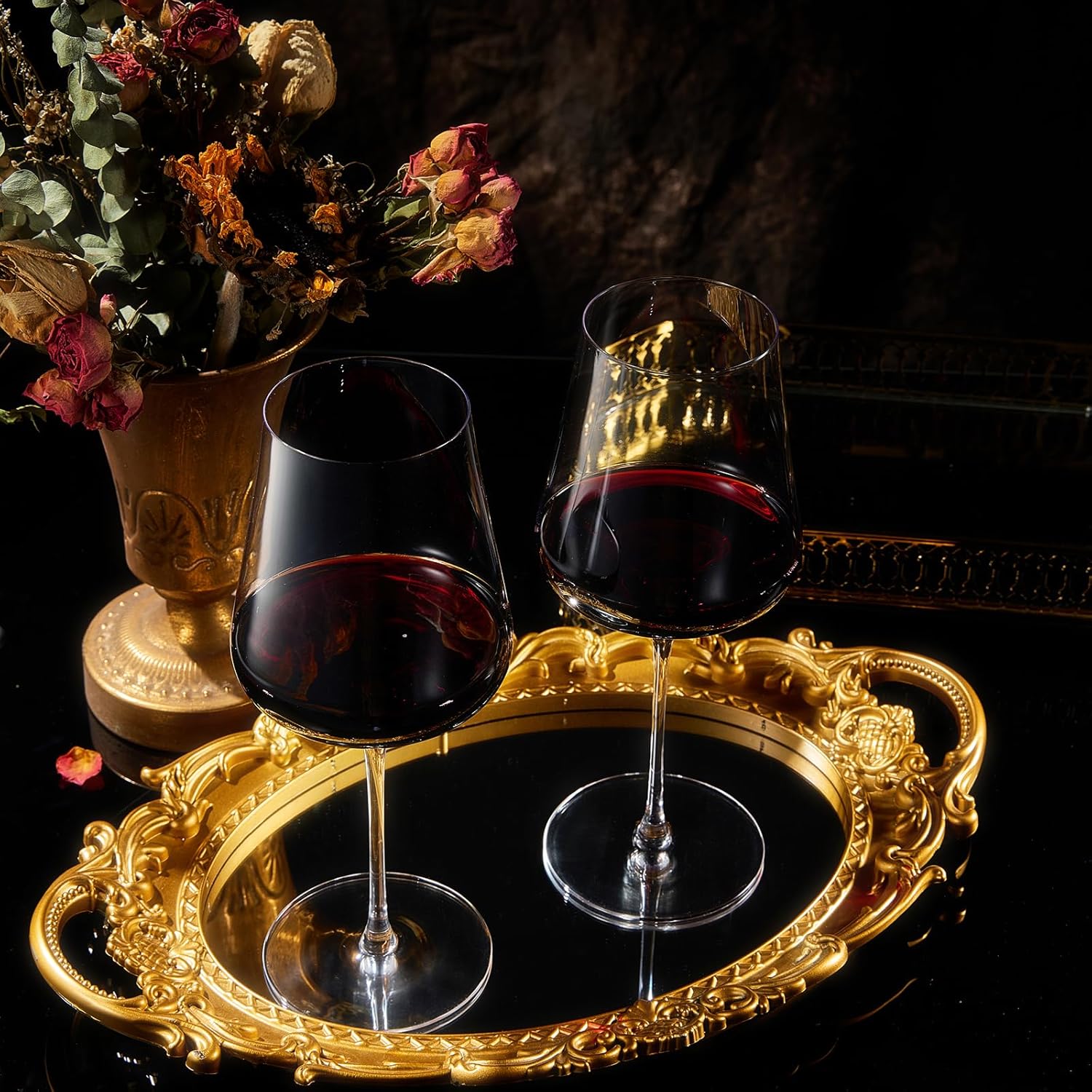 Universal All Purpose Modern Thin Crystal Wine Glasses, Worlds Lightest Wine Glass (88 Grams) Tall Long StemDurable & Resistant | 2 Set Glassware | Handblown & Lead-Free, Stemmed Unique Shape 18oz