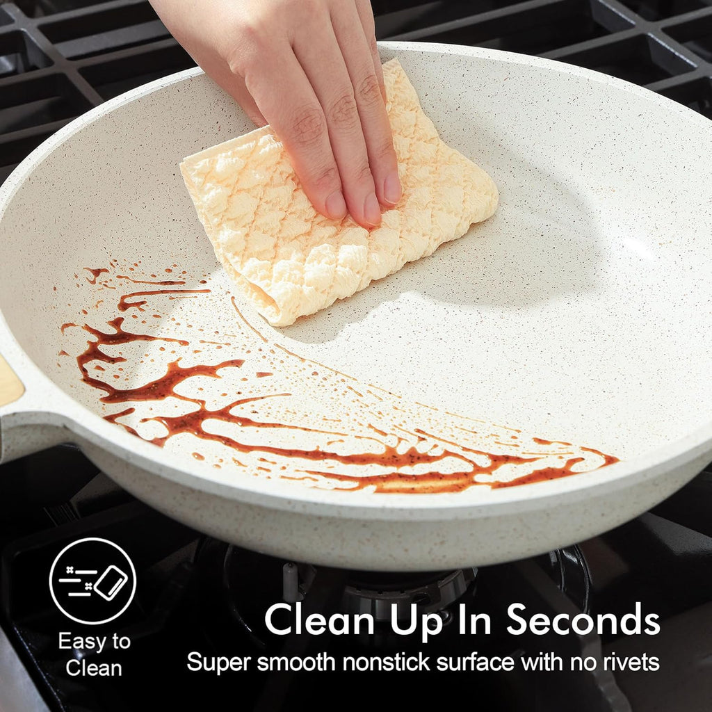 SENSARTE Nonstick Ceramic Frying Pan Skillet, 12.5 Inch Omelet Pan, Healthy Non Toxic Chef Pan, Induction Compatible Egg Pan with Heat Resistant Handle, PFAS-Free, White