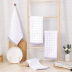 Homaxy 100% Cotton Terry Kitchen Towels(White, 13 x 28 inches), Checkered Designed, Soft and Super Absorbent Dish Towels, 4 Pack