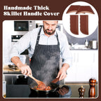 Baderke 4 Pcs Leather Cast Iron Handle Cover Handmade Leather Heat Resistant Skillet Handle Set Pot Holder for Hot Frying Pans, Pots(Dark Brown)