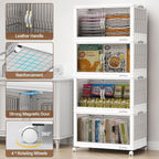 360Qt Stackable Storage Bins with Lid, Extra Large Closet Organizer Collapsible Drawer Boxes with Wheels, Folding Plastic Cabinet Containers for Home Kitchen Room Organization, 3Pack White