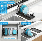 ANTOPY Sink Dish Drying Rack - Expandable Small Dish Rack Over Sinks with Silicone Drying Tray, Dish Drainer for Kitchen Counter with Cutlery Holder, Drying Rack Fit for 14’’-19’’ Kitchen Sink