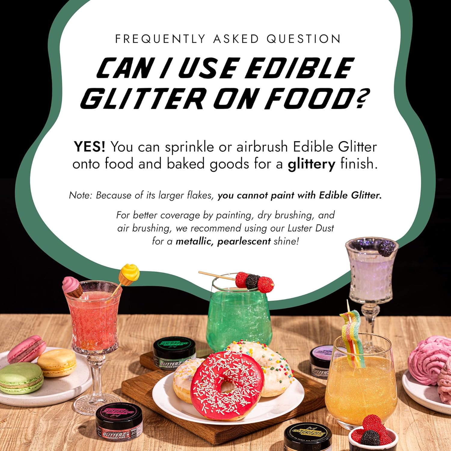 MONÉGASQUE Emerald Green Edible Glitter for Drinks 10g – Green Edible Glitter for Cakes & Cocktails – Halloween Food Coloring Spray for Cake Decorations – Drink Shimmer Powder – Cake Sprinkles