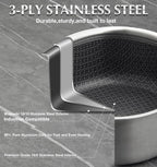 KOCH SYSTEME CS Hybrid Nonstick Stainless Steel Sauce Pan with Steamer Insert, 18/10 Steel 2QT Sauce Pan with Lid, Triple Stainless Steel Pot with Honeycomb Interior, Induction Compatible & Oven Safe