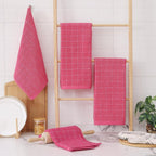 Homaxy 100% Cotton Terry Kitchen Towels(Rose Red, 13 x 28 inches), Checkered Designed, Soft and Super Absorbent Dish Towels, 8 Pack