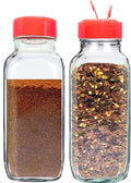 JARMING COLLECTIONS Glass Spice Jars with Shaker Lids - Spice Jars 16 oz for Food Storage, Spice Containers for Kitchen Organization, Organizing Bottles for Spices (French Square Red - 2pack)