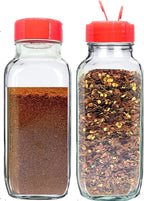 JARMING COLLECTIONS Glass Spice Jars with Shaker Lids - Spice Jars 16 oz for Food Storage, Spice Containers for Kitchen Organization, Organizing Bottles for Spices (French Square Red - 2pack)