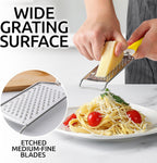 Zulay Kitchen Professional Cheese Grater Stainless Steel - Durable Rust-Proof Metal Lemon Zester Grater With Handle - Flat Handheld Shredder for Parmesan, Chocolate, Spices, And More - Yellow