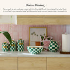 MACKENZIE-CHILDS Enamel Everyday Bowl, Serving Bowl for Entertaining, Extra Large, Green-and-White Emerald Check