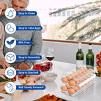 Egg Holder for Fridge, Automatic Rolling Egg Organizer for Refrigerator, Clear Plastic Egg Container & Tray, Stackable Dispenser and Storage Bin with Sturdy Lid to Saving Space -2 Layer