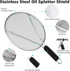 Splatter Screen for Frying Pan - 9.8" 11.4" 13" Stainless Steel Fine Mesh Grease Splatter Guard with Silicone Handle, Hot Oil Splash Guard for Cooking to Prevent Oil Splatter, Safe Cooking