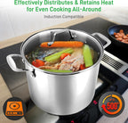 NutriChef 8-Quart Stainless Steel Stock Pot - 18/8 Food Grade Stainless Steel Heavy Duty Induction - Stock Pot, Stew Pot, Simmering Pot with See-Through Lid, Dishwasher Safe - NCSP8