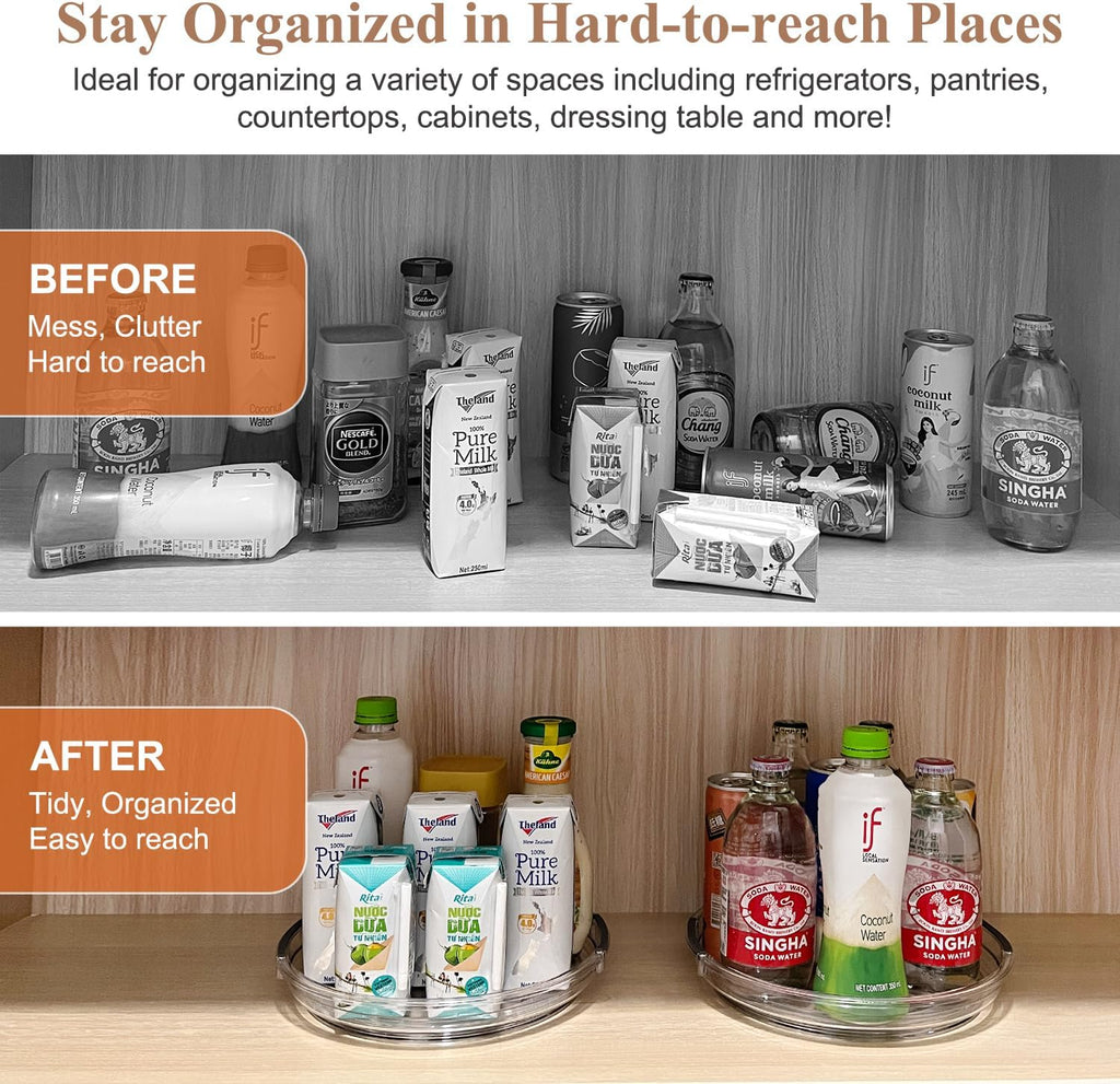 Clear Lazy Susan Organizer Turntable for Cabinet Table Top, 9.25 Inch 2 Pack 360 Rotating Spinning Makeup Organizer for Vanity, Kitchen Storage Rack Heavy-Duty Pantry Spices Tray Countertop Organizer