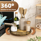 Lazy Susan Turntable Organizer for Table Top, 10’’ Round Wooden Lazy Susan for Cabinet Kitchen Countertop Pantry Dining Coffee Table for Condiments Spices, Rustic Bathroom Vanity Tray for Soap Candle