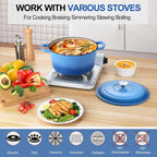 P&P CHEF 5QT Enameled Dutch Oven, Cast Iron Dutch Oven Pot with Lid for Bread Baking, Enameled Casserole Pot for Roasting Braising Stewing Frying Simmering, Various Stoves & Easy Clean, Blue