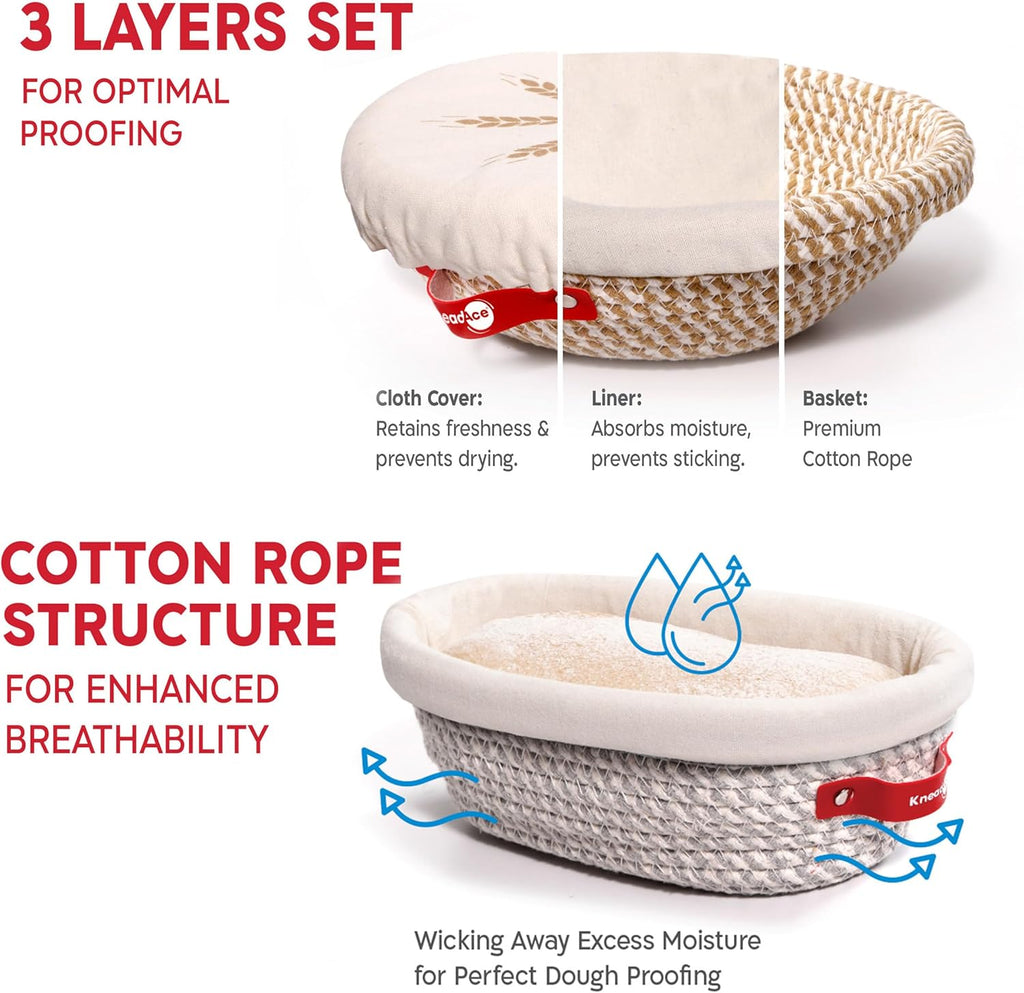 KneadAce Sourdough Starter Kit – 34oz Starter Jar, 2 Cotton Rope Banneton Proofing Baskets, Magnetic Bread Lame for Scoring – Gift for Bakers & Complete Sourdough Bread Baking Set