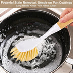 Dish Brush with Detachable Small Steel Wire Brush and Pan Scraper, Home Kitchen Scrub Brushes with Long Handle for Household Cleaning Dishes, Pots, Stovetop, Grill, Sink Scrubber (2-Pack)