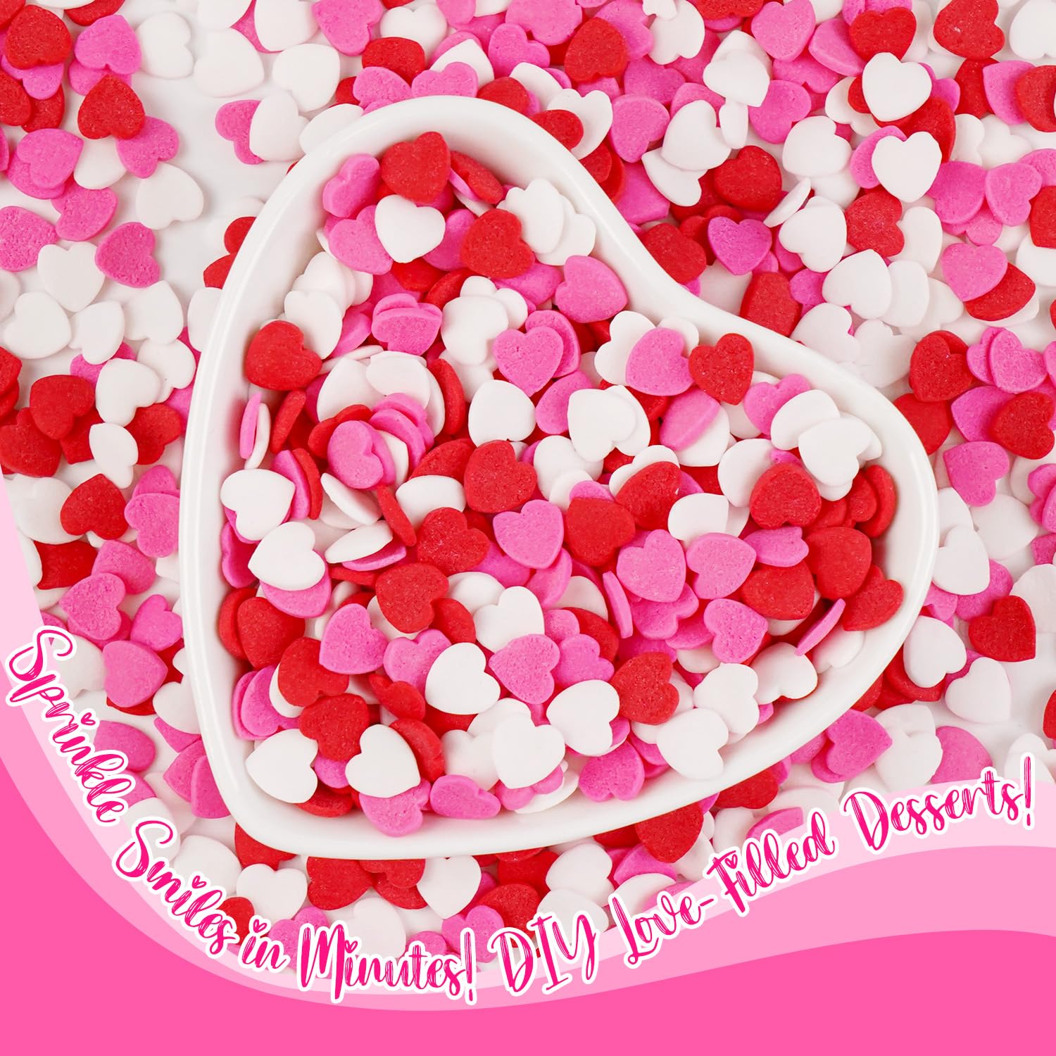 Heart Sprinkles For Cake Decorating, Red Pink and White Edible Mix Baking Candy, 150g/5.29oz, Ice cream, Cupcake Topper, Cookie, Mother's Day, Birthday, Valentine's Day, Wedding Party Supplies