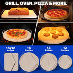 KitchenStar 14-inch Pizza Stone for Oven and BBQ Grill with Handles, Round, 5/8" Thick - Natural Cordierite, 1800 °F Resistant, Baking Stone Set with Stainless Steel Rack & Plastic Scraper Tool